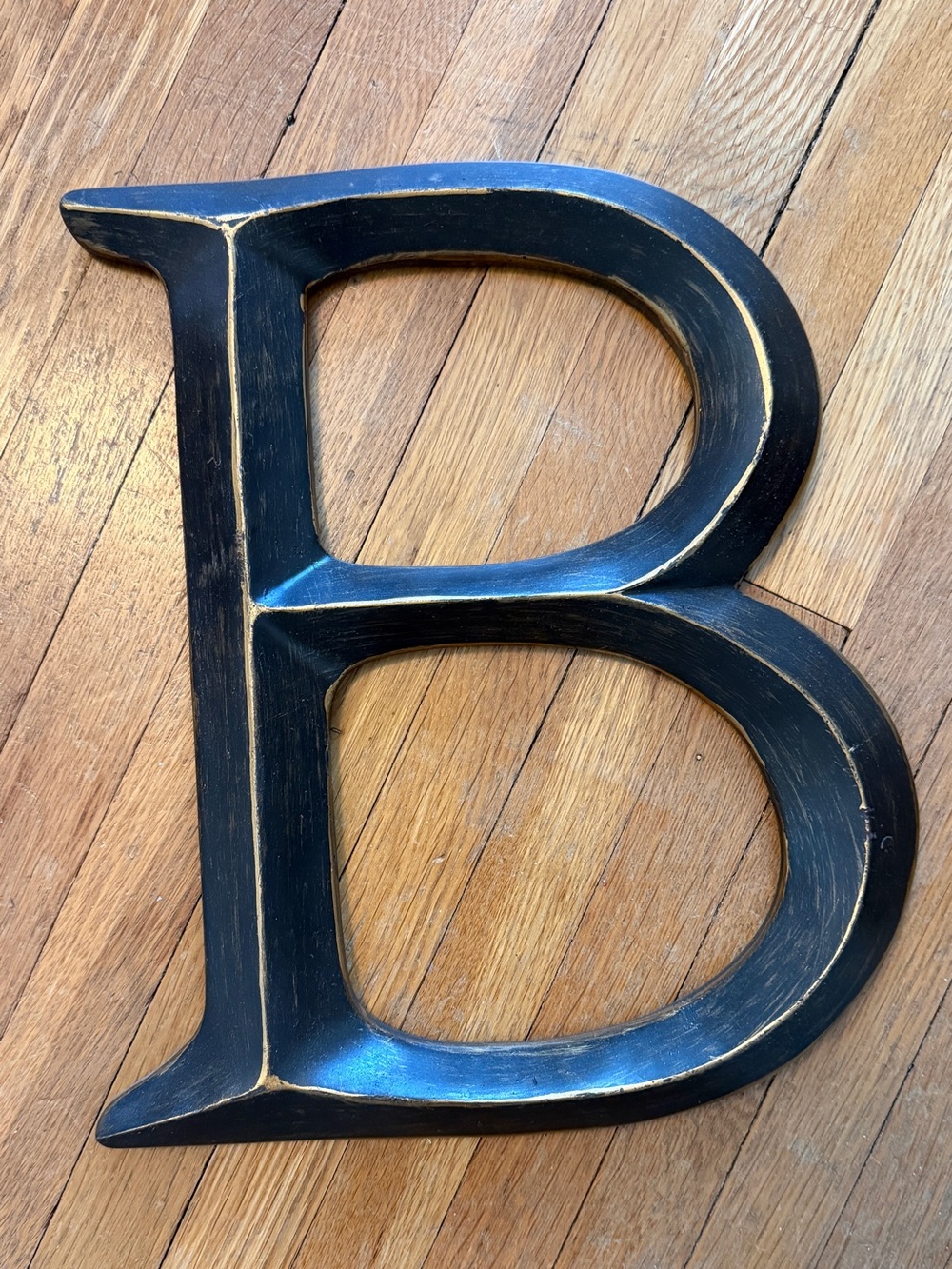 Large Decorative Letter B - Distressed Black with Gold Edges
